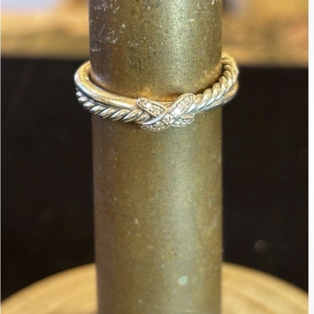 David Yurman Sterling Silver X Ring with Diamonds - Picture 5 of 5